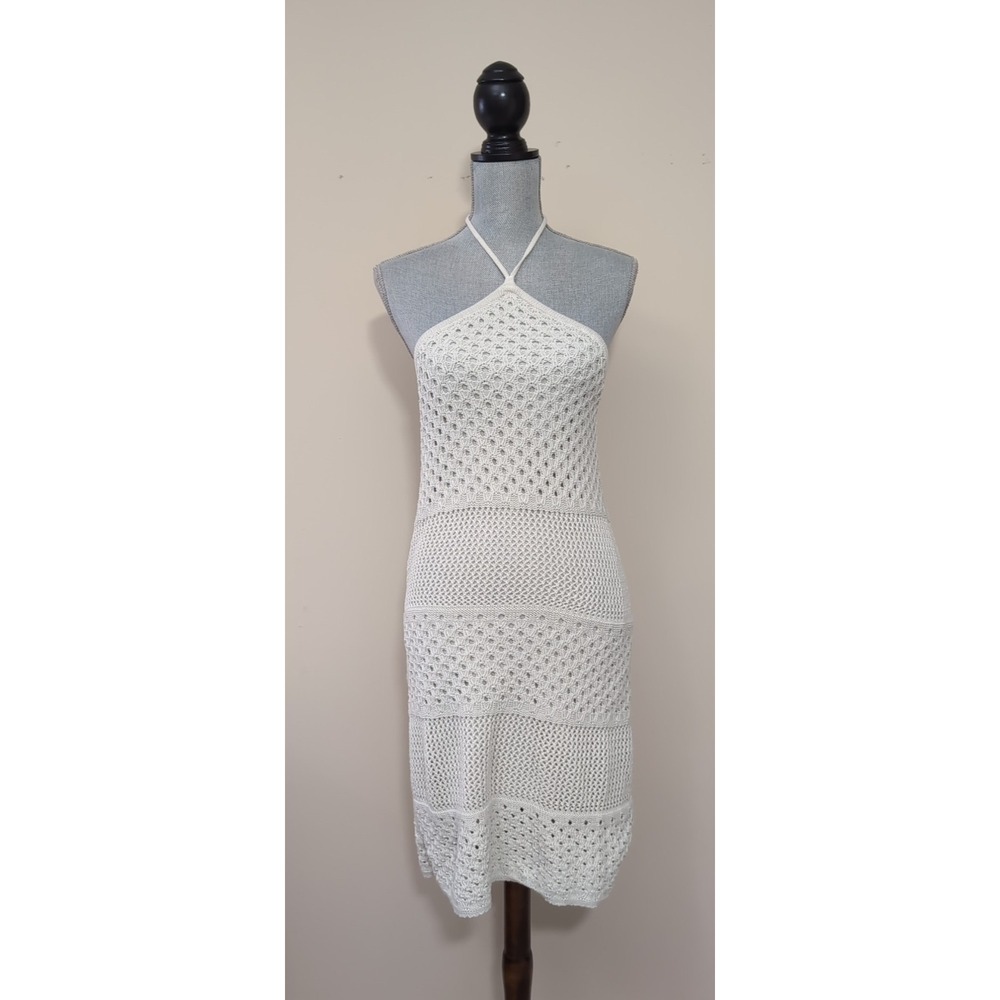 Old‎ Navy Crochet Halter Mini Dress Womens M Cream Boho Festival Layer